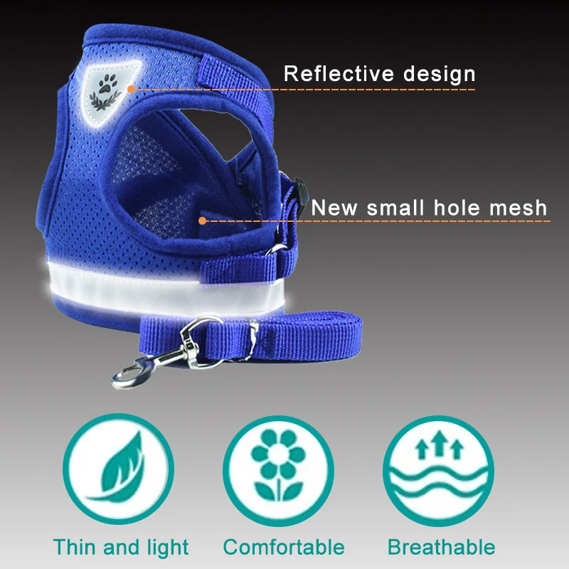 Harness with Leash Adjustable Pet Vest for Small Medium Dog Soft Outdoor Breathable Puppy Chest Strap