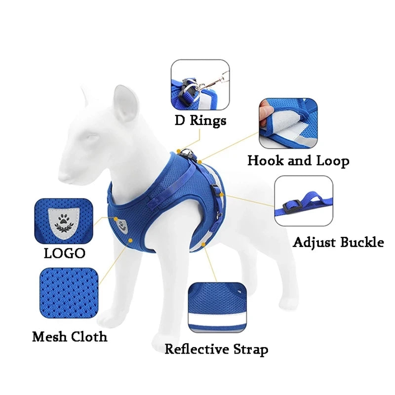 Harness with Leash Adjustable Pet Vest for Small Medium Dog Soft Outdoor Breathable Puppy Chest Strap