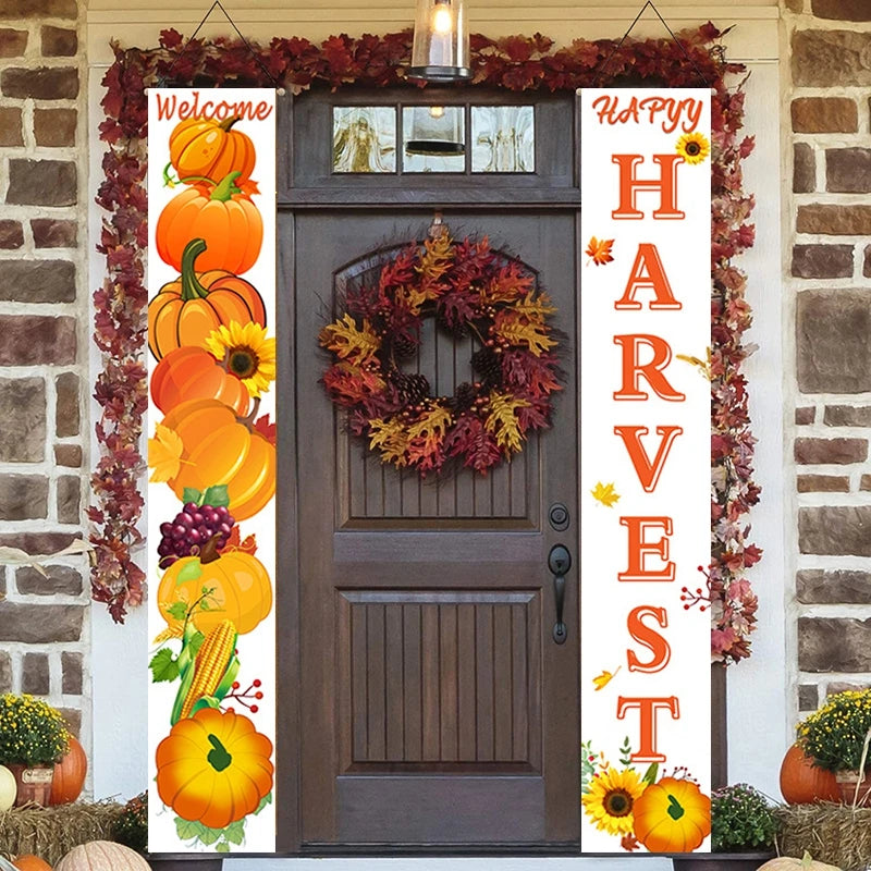 Thanksgiving Couplet  Pumpkin Porch Hanging Banner Harvest Festival Party Decoration Thanksgiving Wall Door Hanging Banner