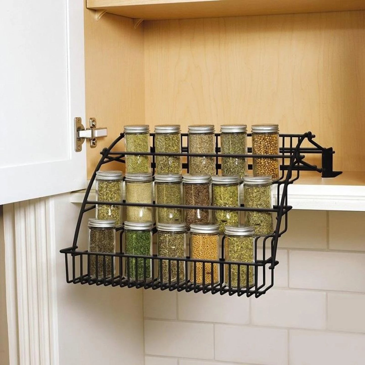 3 Tier Pull Down Cabinet Spice Rack Metal Storage Shelf Stand