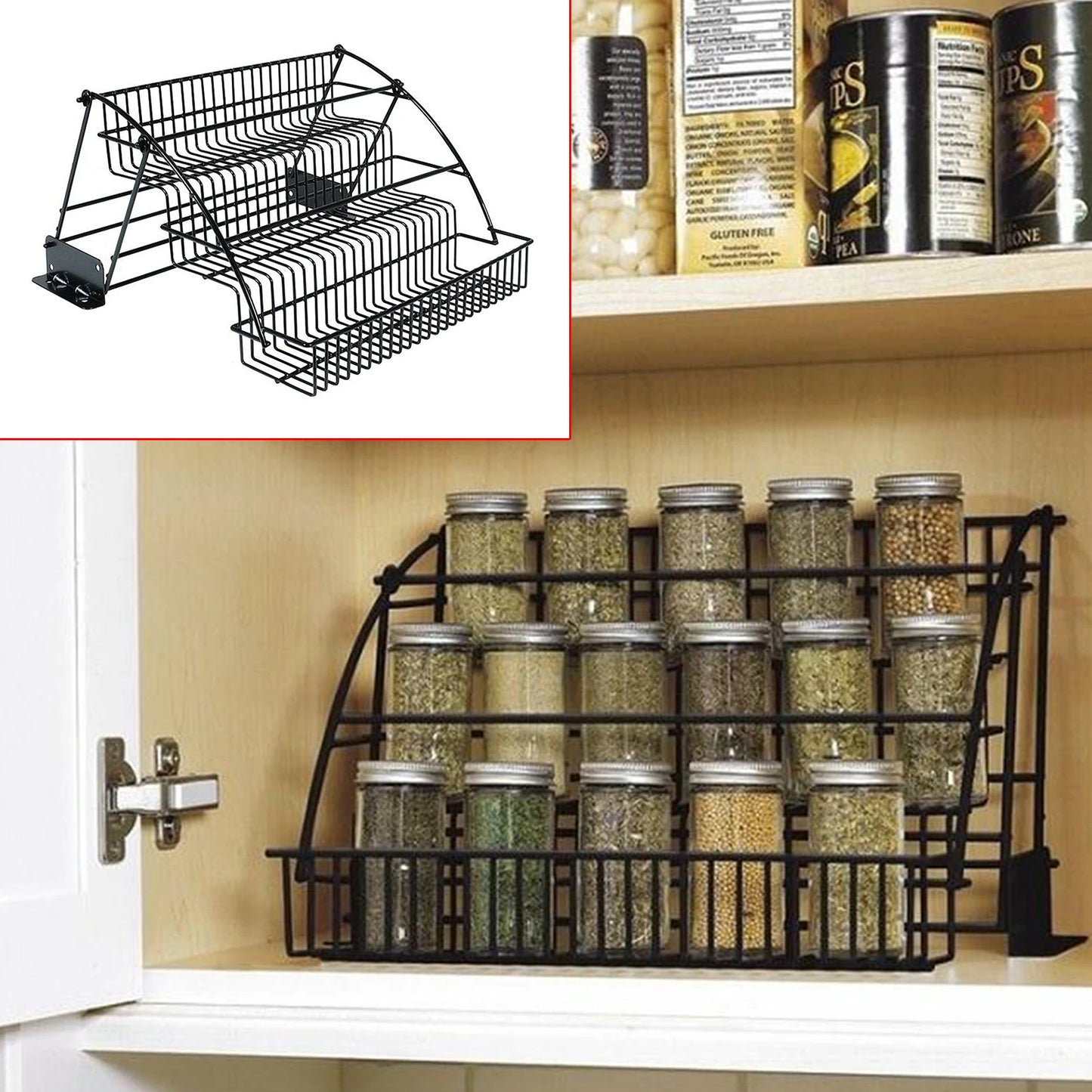 3 Tier Pull Down Cabinet Spice Rack Metal Storage Shelf Stand