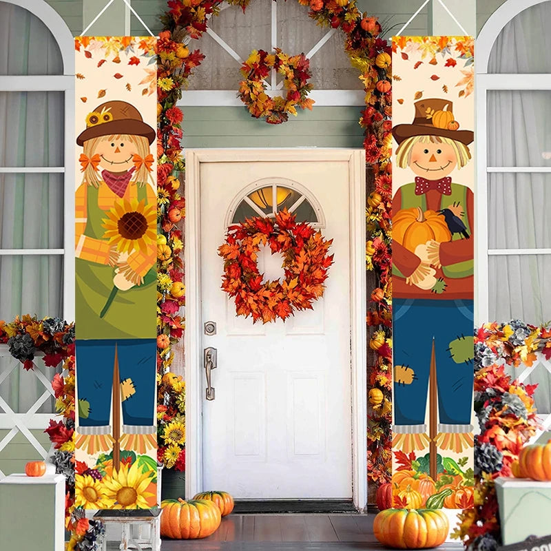 Thanksgiving Couplet  Pumpkin Porch Hanging Banner Harvest Festival Party Decoration Thanksgiving Wall Door Hanging Banner