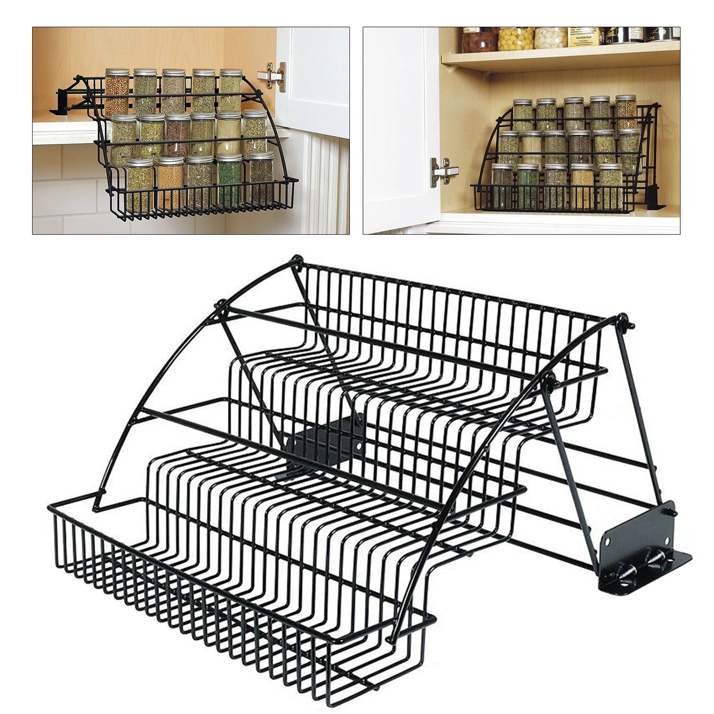 3 Tier Pull Down Cabinet Spice Rack Metal Storage Shelf Stand