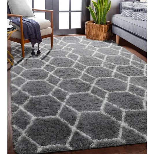 Geometric Area Rug Modern Shag Fluffy Floor Kids Room  Living Room Bedroom