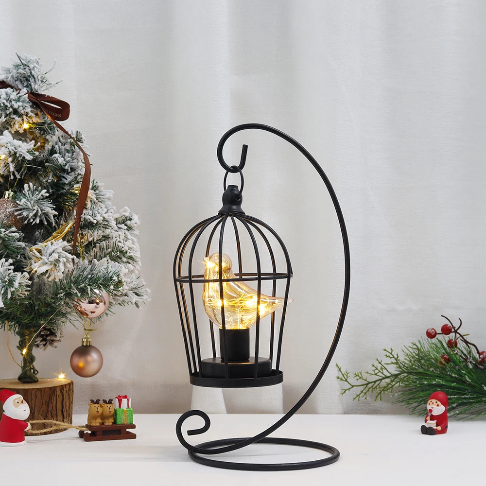 Creative Iron Birdcage Table Lamp Warm Light Vintage Lantern Bedroom Ornament Bedside Lamps Desk Light for Wedding Home Decor