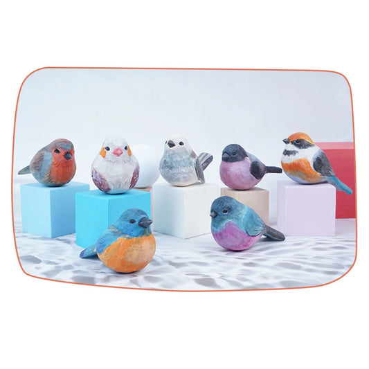 Handmade Carved Small Bird Statue  Sculpted Hand-Painted Bird Figurines Desktop Decor