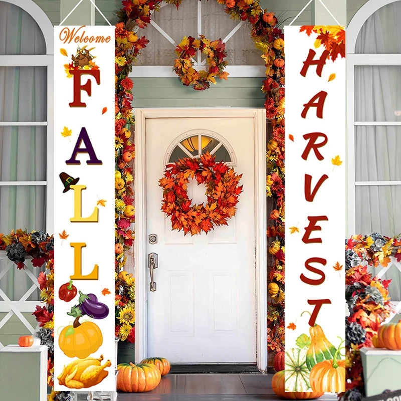 Thanksgiving Couplet  Pumpkin Porch Hanging Banner Harvest Festival Party Decoration Thanksgiving Wall Door Hanging Banner